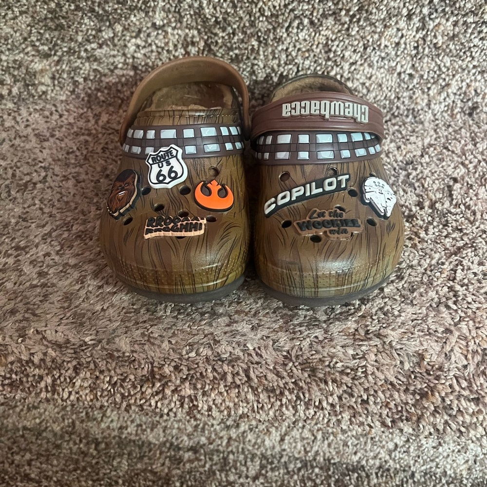 CROCS Brown Star Wars Fuzzy Slippers-barely worn